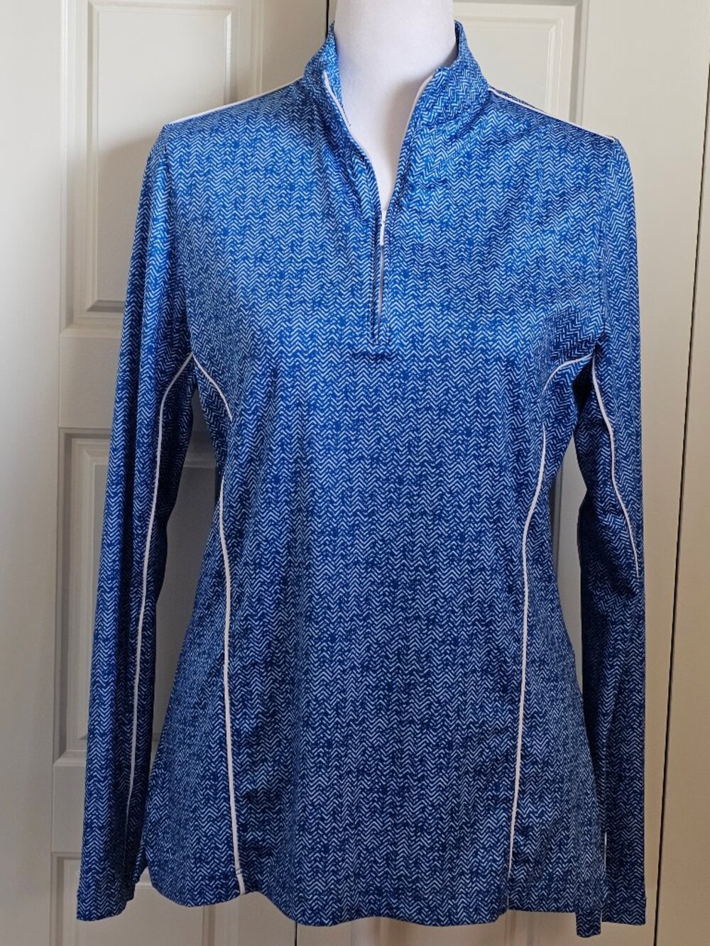 Peter Millar Women’s Performance Pullover S Blue White Quarter Zip Golf UPF 50